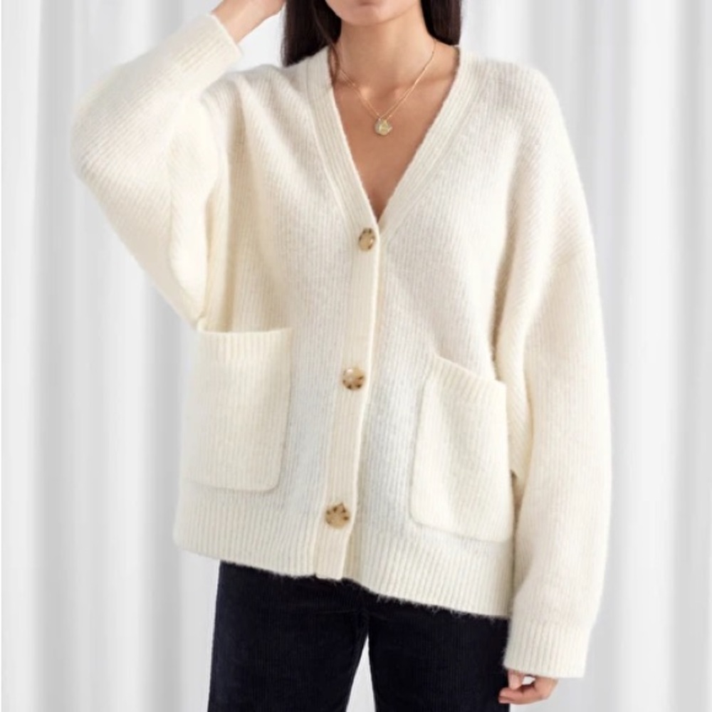 & Other Stories  alpaca blend textured knit oversize cardigan in off white - M